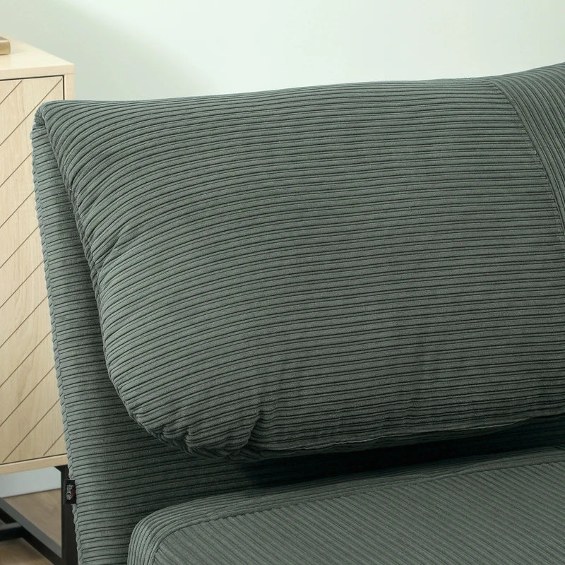 HOMCOM 2-in-1 Sleeper Chair Guest Bed, Adjustable Headrest Corduroy Look 82 cm x 89 cm x 83 cm Green