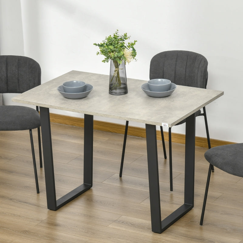 HOMCOM Contemporary Dining Table for 4 People, Marble Effect Rectangle Kitchen Table Breakfast Desk with Metal Sled Legs, Light Grey