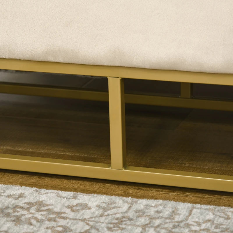 HOMCOM Storage Bench with Upholstered Seat, Decorative Button Tufting, Flannel Look, Gold-tone Steel Legs, 110 x 47 x 46.5 cm