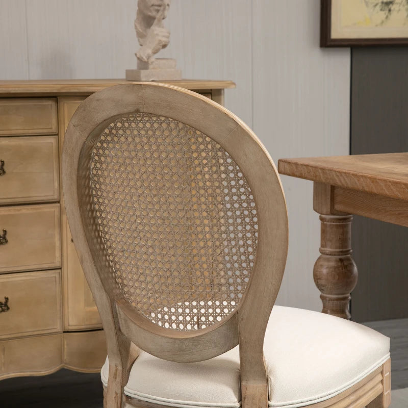 HOMCOM Set of 2 Dining Chairs, Viennese Cane, Solid Wood, 49 cm x 56 cm x 96 cm, Cream White + Natural