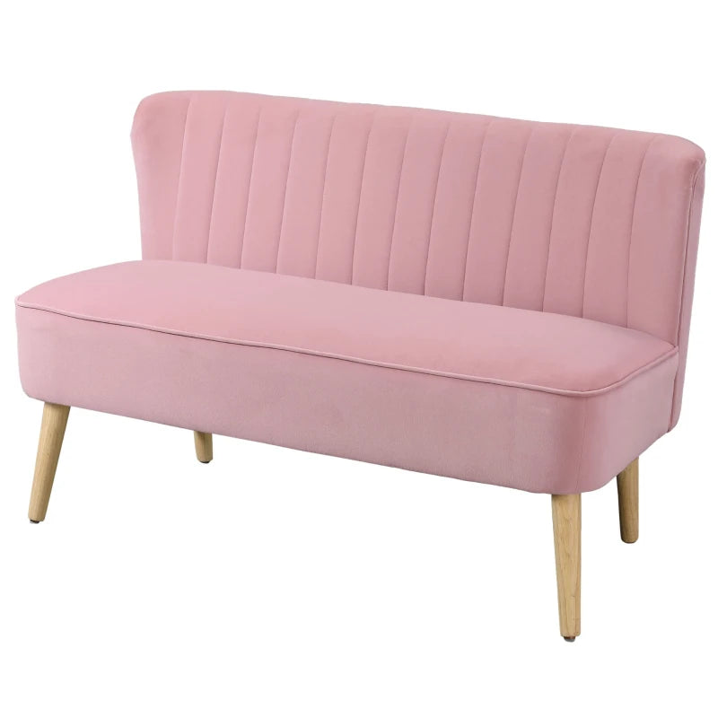 HOMCOM 2-Seater Fabric Sofa Upholstered Sofa Double Sofa Seating Furniture Lounge Sofa Wood Velvet-like Polyester Foam Pink 117 x 56.5 x 77 cm