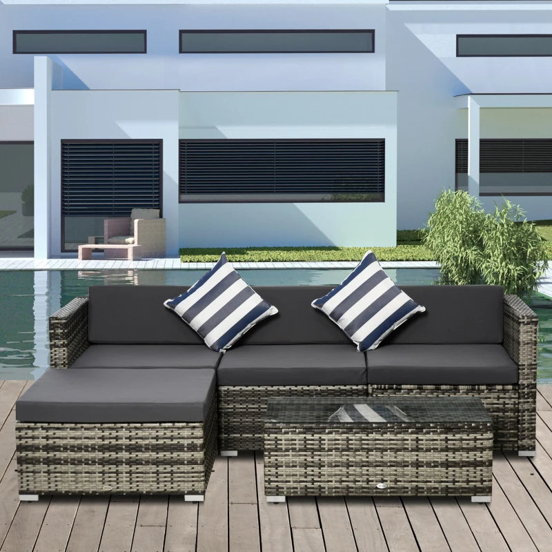 Outsunny 5 Pieces Rattan Sofa Set Wicker Sectional Furniture Cushion Grey Garden