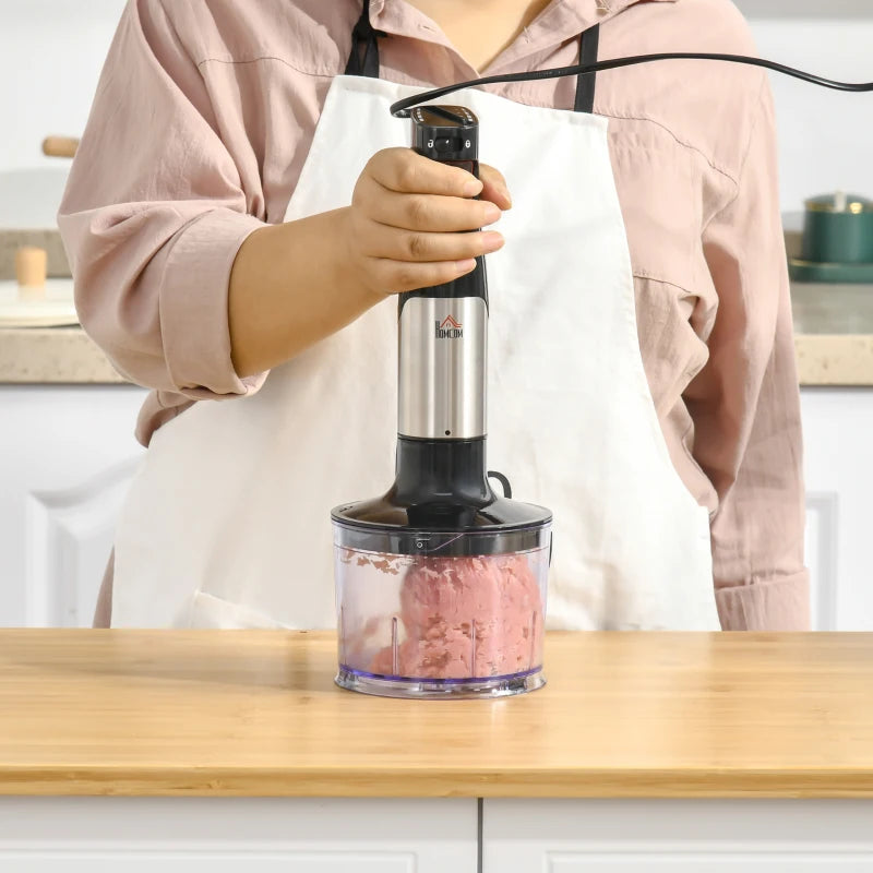 HOMCOM Hand Blender Currys 1000W, 4 In 1 with Measuring Cup, Egg Whisk, Chopper Bowl, Blender for Smoothies