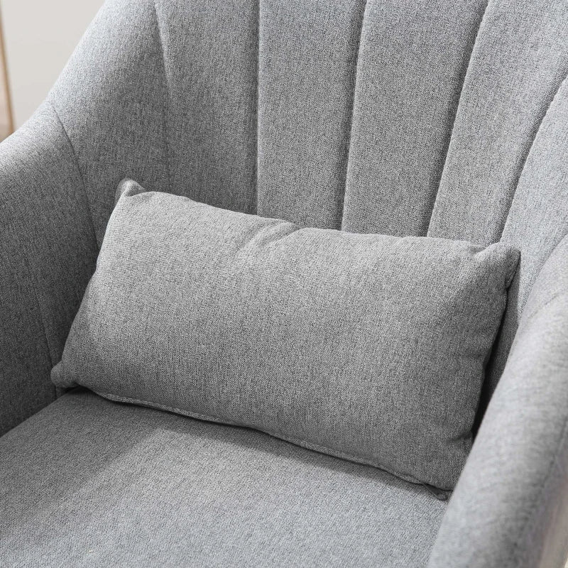 HOMCOM Leisure Chair with Metal Base, Modern Swivel Linen Sofachair Midback with Lumbar Support for Living Room Bedroom Office, Grey