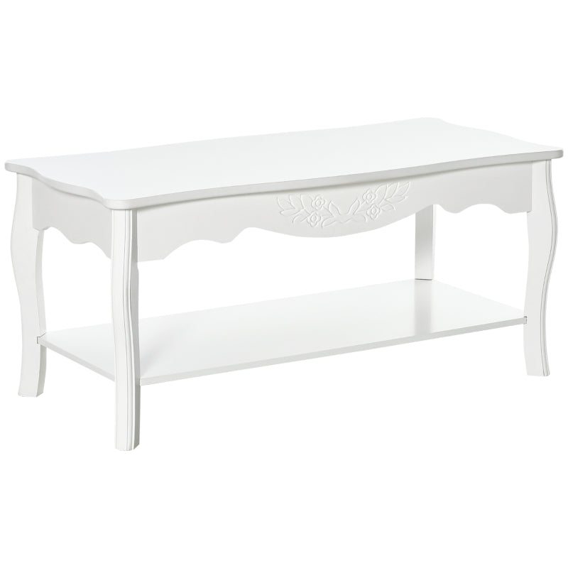 HOMCOM White Coffee Table Wood Cocktail Tea Centre Table with Storage Shelf for Living Room Reception Room, 94L x 44W x 42H cm