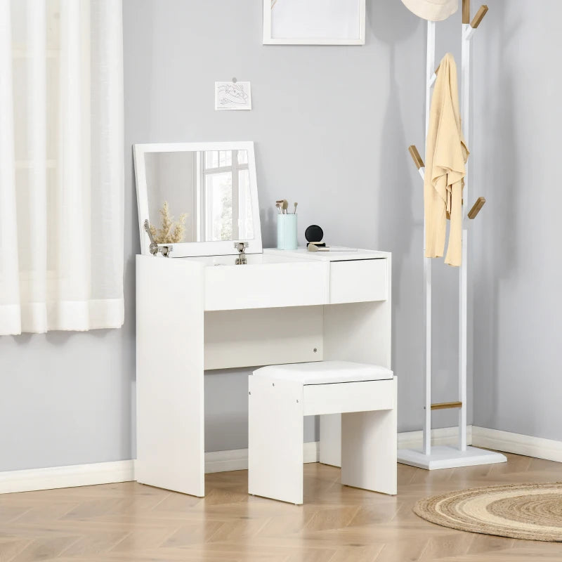 HOMCOM Makeup Desk with Drawer, Vanity Table Set with Flip-up Mirror and Cushioned Stool, White