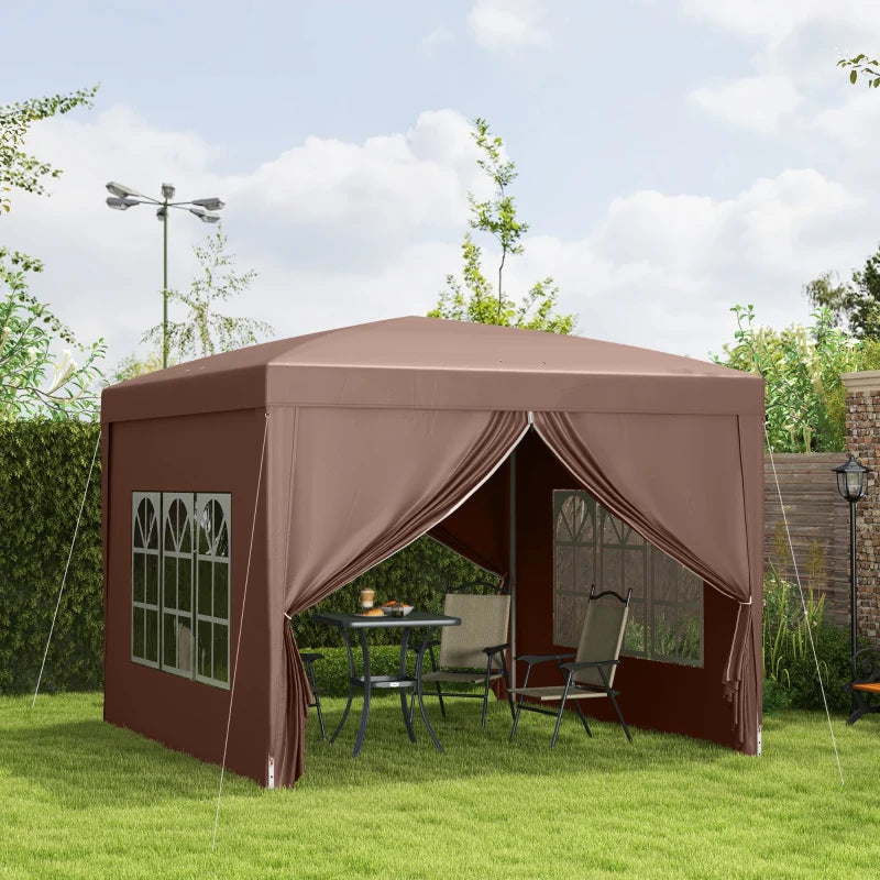 Outsunny 3 x 3 m Pop Up Gazebo, Wedding Party Canopy Tent Marquee with Carry Bag and Windows, Coffee
