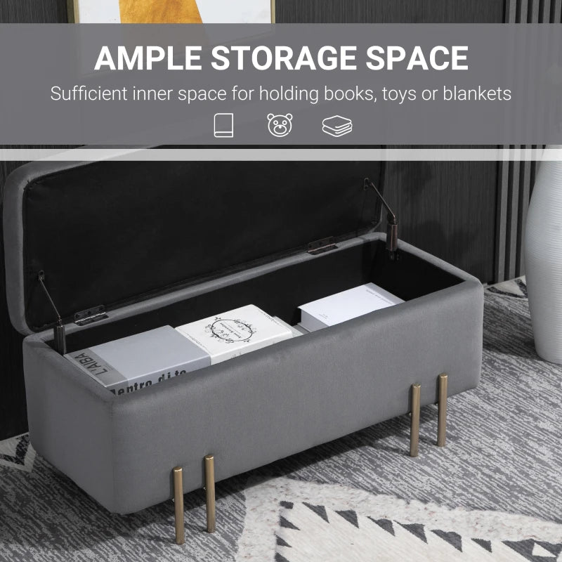 HOMCOM Rectangle Storage Ottoman Bench with Cushion and Soft Surface - Dark Grey