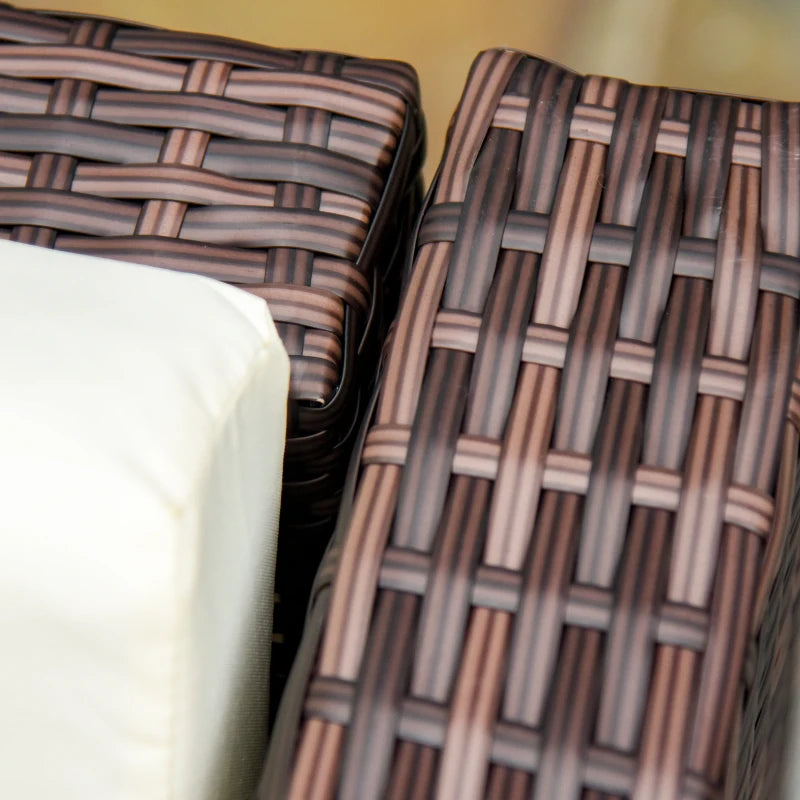 Outsunny 5pcs Rattan L-Shaped Corner Couch Sofas with Coffee Table Adjustable Feet Water-resistant Polyester Cloth Brown