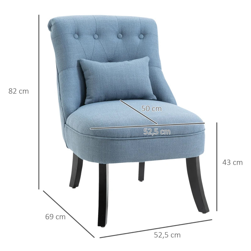 HOMCOM Single Sofa Home Living Room Fabric Solid Wood Leg Upholstered Dining Chair W/ Pillow-Blue