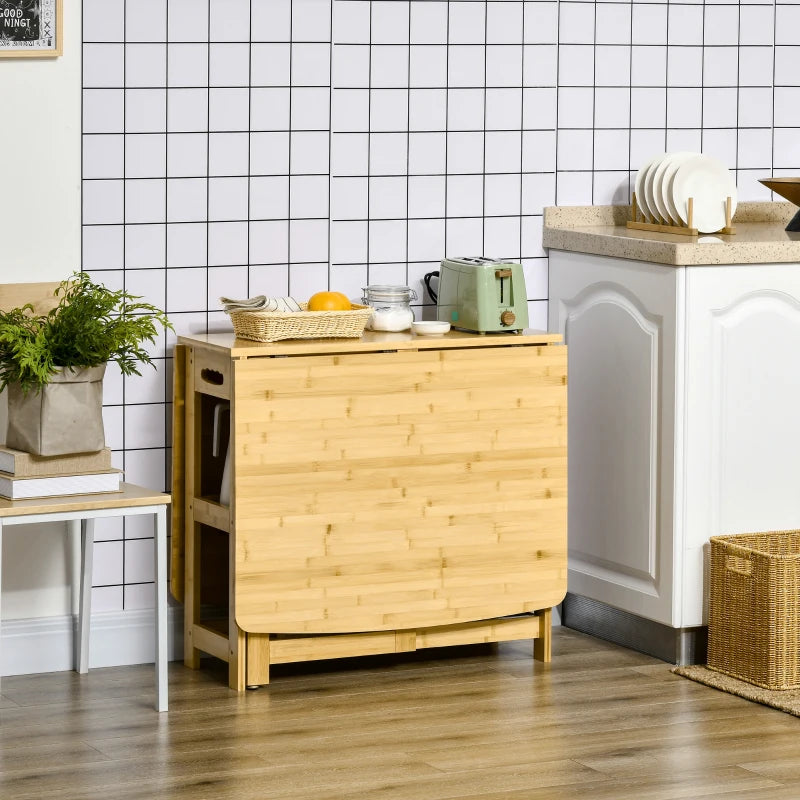 HOMCOM Folding Table, Dining Table, Two Foldable Sides, Two Shelves, Adjustable Feet, Bamboo, 149.5 x 80 x 73.5cm