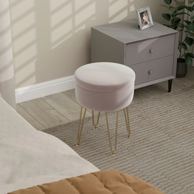HOMCOM 5L Velvet-Feel Storage Ottoman - Light Pink