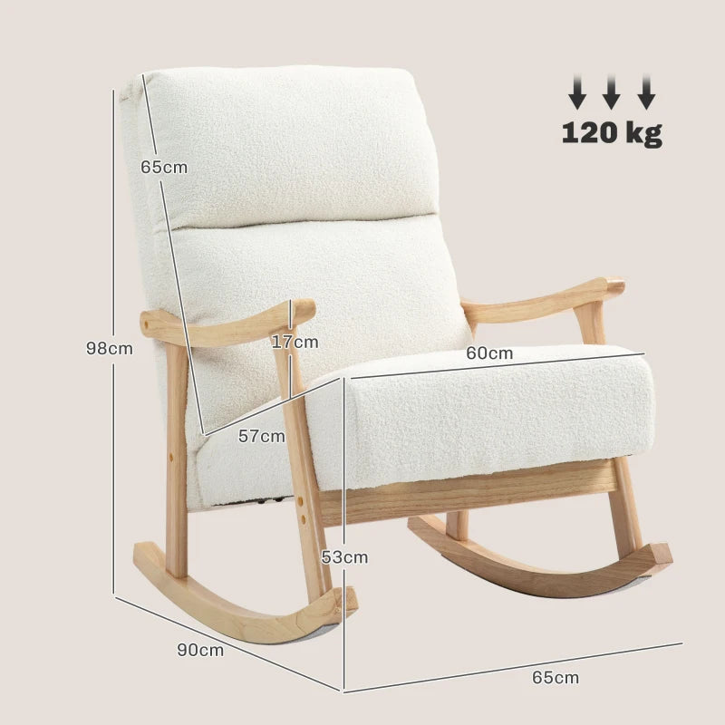 HOMCOM Rocking Chair, Fabric with Velvet Look, Ergonomic Backrest, Load Capacity up to 120 kg, 65W x 90D x 98H cm, Cream White