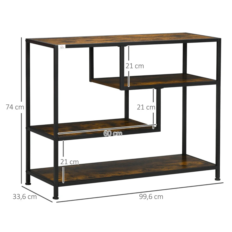 HOMCOM Shelf, Console Table, Industrial Design, 4 Shelves, Steel Frame, 99.6 x 33.6 x 74 cm