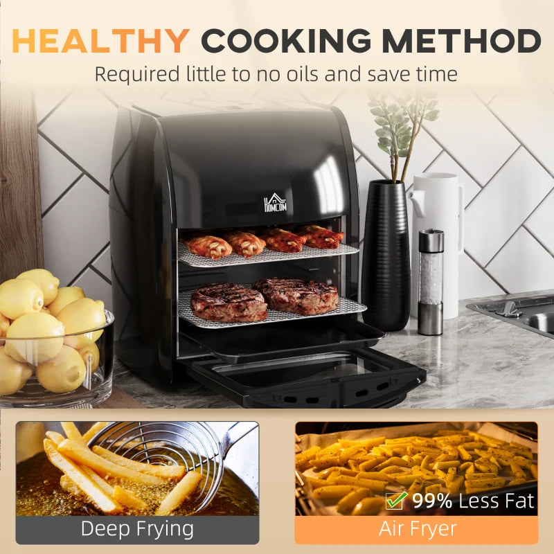 HOMCOM 1800W 8 in 1 Multifunctional Digital Air Fryer Oven with Roast, Broil, Bake, Dehydrate, Air Fry, 8 Presets, Rapid Air Circulation and 60-Minute Timer, 12L, Black