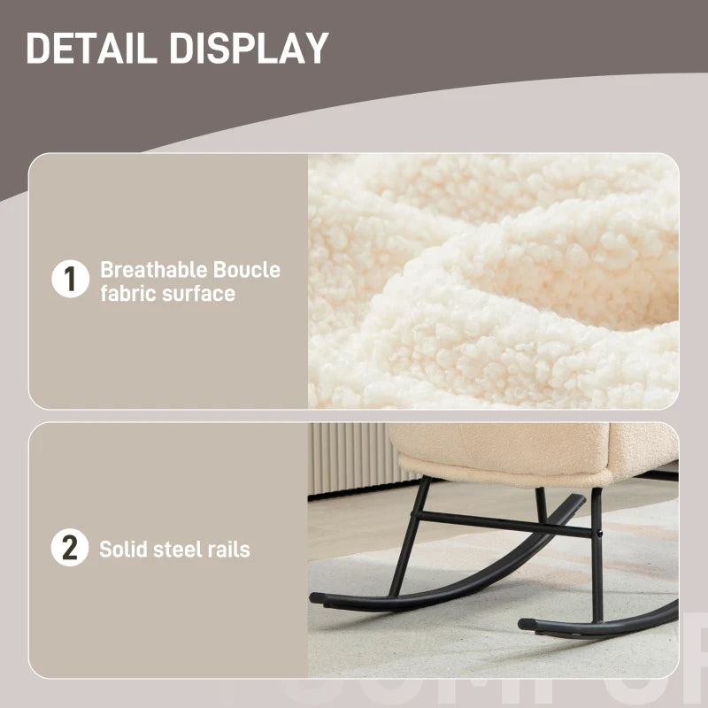 HOMCOM Rocking Chair, Rocking Chair with 10 cm Thick Seat, Curved Steel Legs, Beige and Black
