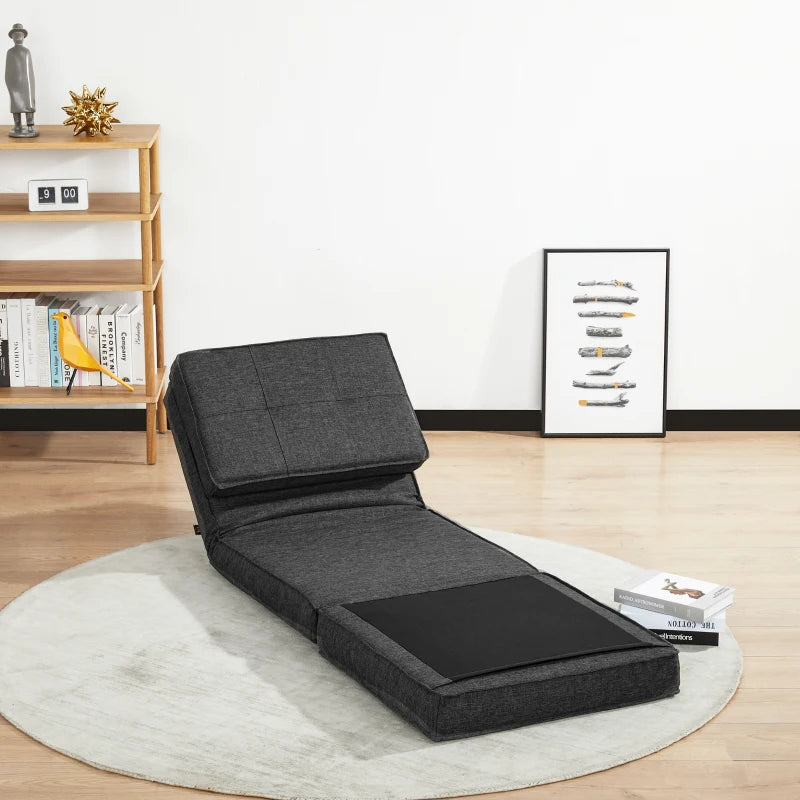 HOMCOM Armchair - Folding Spare Mattress - Convertible Chair - Adjustable Backrest 5 Positions - Gray Linen-Look Polyester Fabric