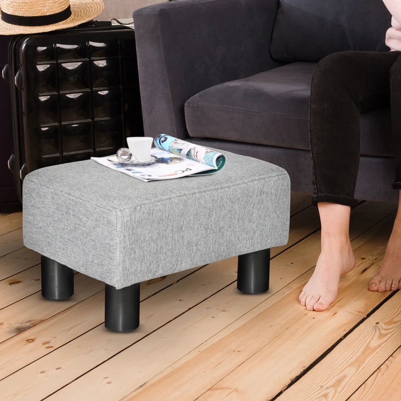 HOMCOM Footstool, Linen Upholstered Footrest, Small Ottoman Foot Rest with Wooden Frame for Living Room, 40 x 30 x 24cm, Grey