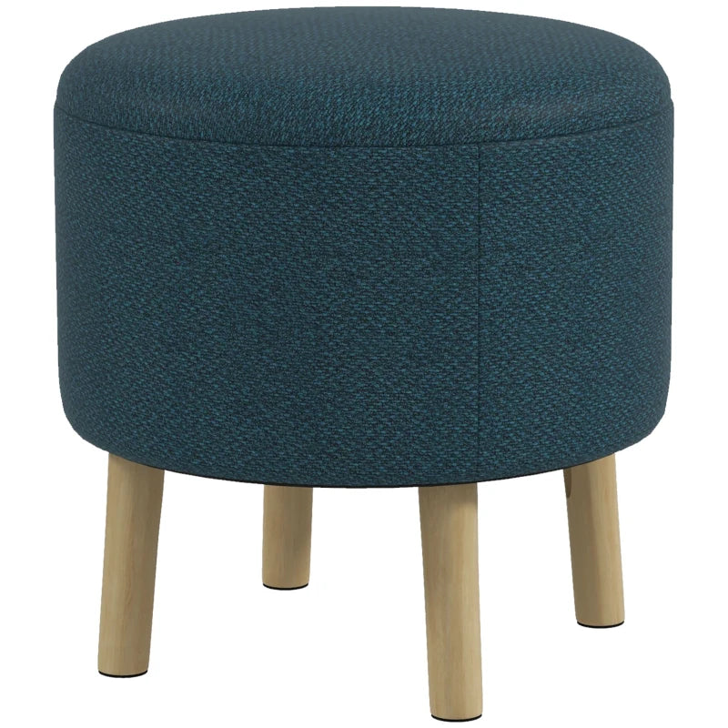 HOMCOM Round Linen-Look Storage Ottoman - Blue