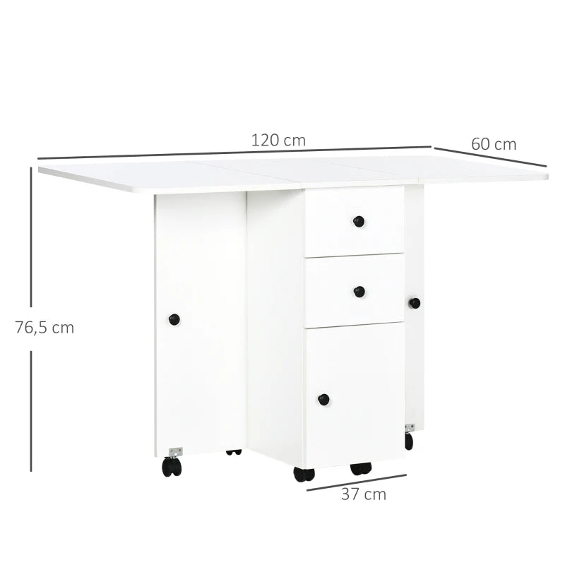HOMCOM Multi-Storage Six-Person Drop Leaf Dining Table - White
