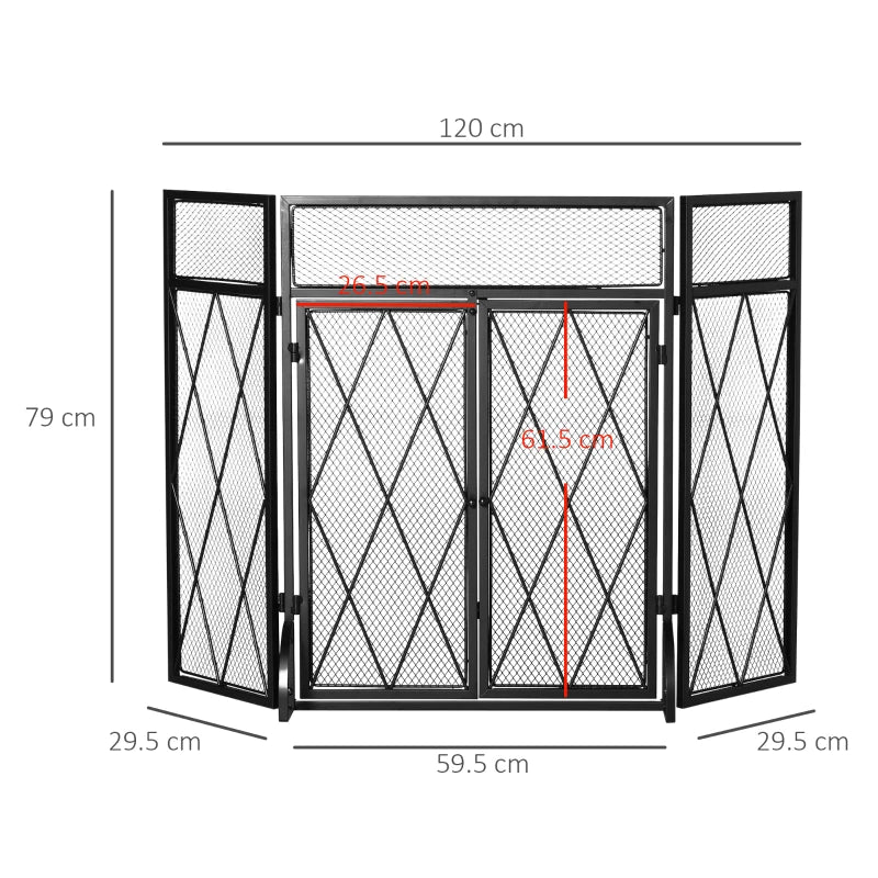 HOMCOM Spark Protection Screen Spark Protection, Foldable, 3-Piece, 120 cm x 79 cm, Black