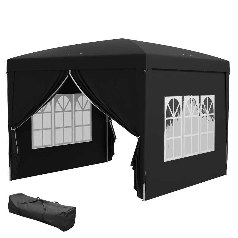 Outsunny 3 x 3(m) Pop Up Gazebo, Water and UV Resistant Party Tent Camping Canopy Marquee with Carry Bag, Black