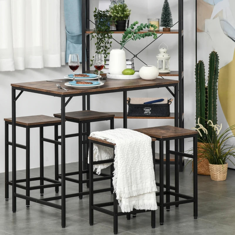 HOMCOM Industrial Rectangular Bar Table Set with 4 Stools for Dining Room, Kitchen, Dinette