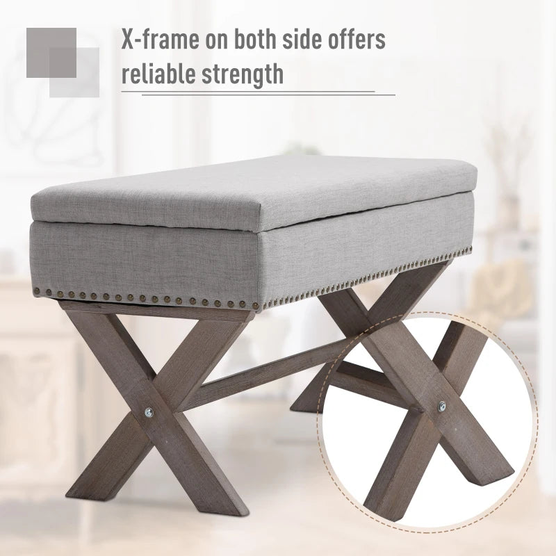 HOMCOM Storage Ottoman, Elegant Blanket Box with Bentwood Frame, Sponge Top, Footstool for Hallway, Entryway, Grey