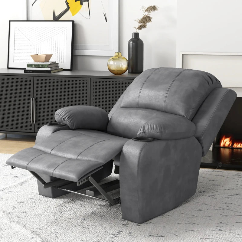 HOMCOM Recliner Chair with Footrest and Reclining Function, incl. Drink Holder, TV Chair, 87 cm x 95 cm x 102 cm, Gray