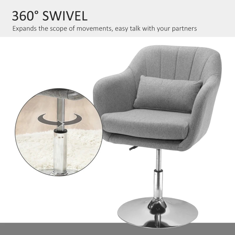 HOMCOM Leisure Chair with Metal Base, Modern Swivel Linen Sofachair Midback with Lumbar Support for Living Room Bedroom Office, Grey