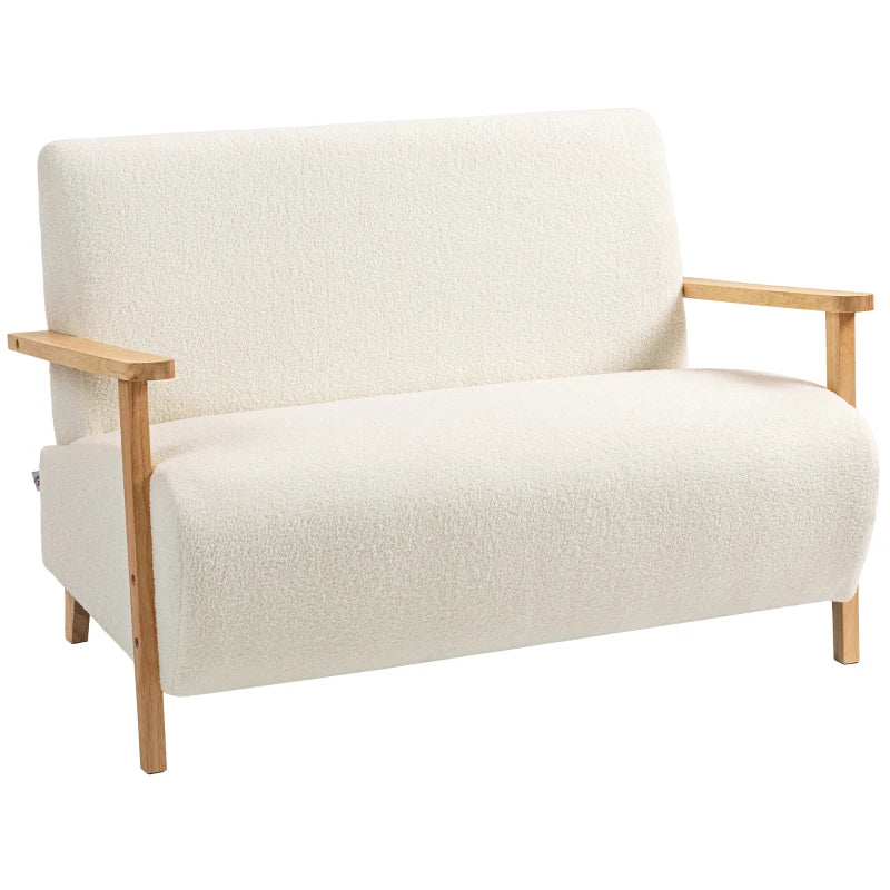 HOMCOM Small Sherpa Fabric 2 Seater Sofa Settee - Cream White