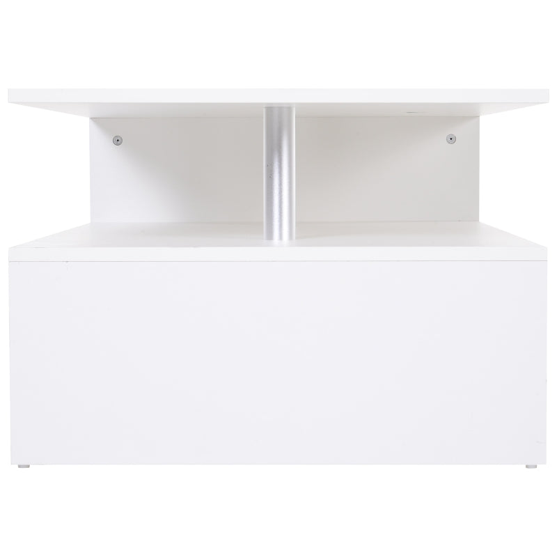 HOMCOM White Wood Coffee Table, 2 Tier Modern Rectangular Open Shelf Desk Living Room