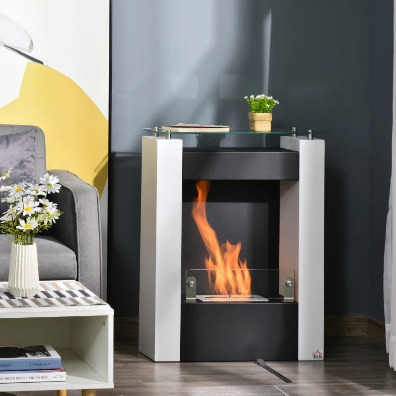 HOMCOM Freestanding Ethanol Fireplace with Tempered Glass - 3 Hours Burn Time and Modern Design
