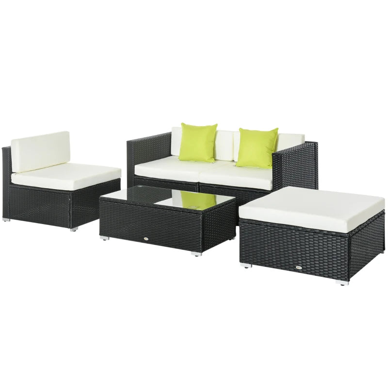 Outsunny 4-Seater Rattan Sofa Set Set Garden Outdoor Sectional Sofa Coffee Table Metal Frame w/Cushion Pillows-Black