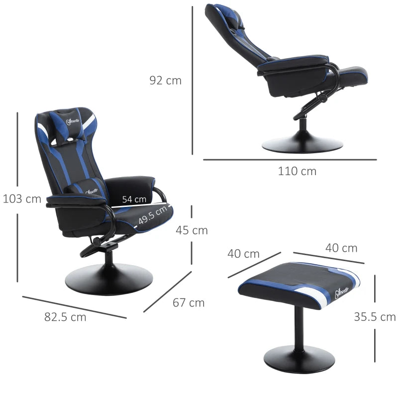 Vinsetto Gaming Recliner Ergonomic Chair w/ footstool - black/blue