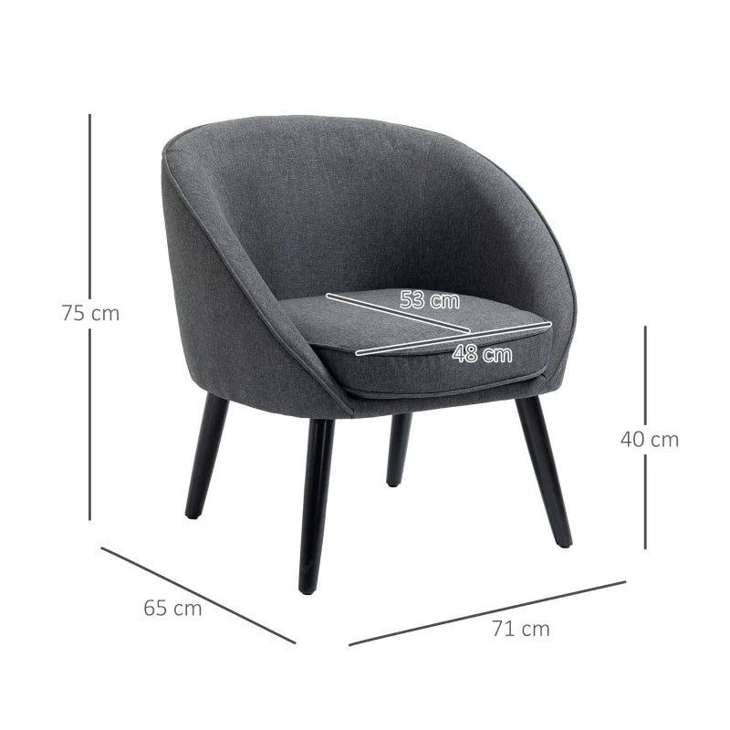 HOMCOM Lounge Chair Armchair Office Chair Upholstered Chair for Living Room, Bedroom, Kids' Room, Dining Room Modern with Linen Look Wood Gray 71 x 65 x 75 cm