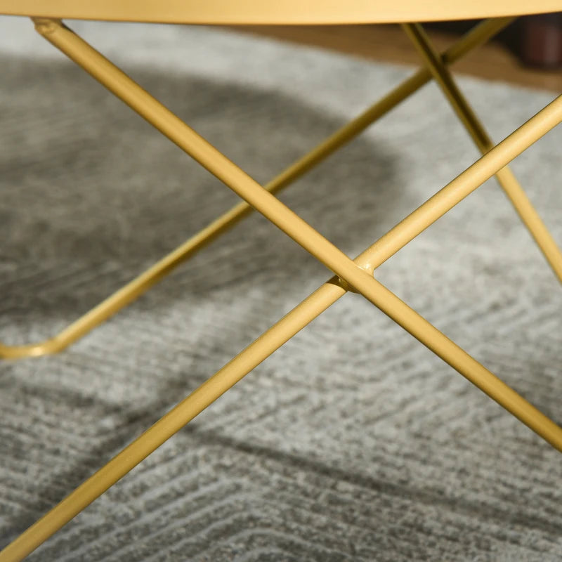 HOMCOM Glass Coffee Table, Round End Side Table, Accent Table with Tempered Glass Top and Golden Metal Legs for Living Room, Bedroom, Black