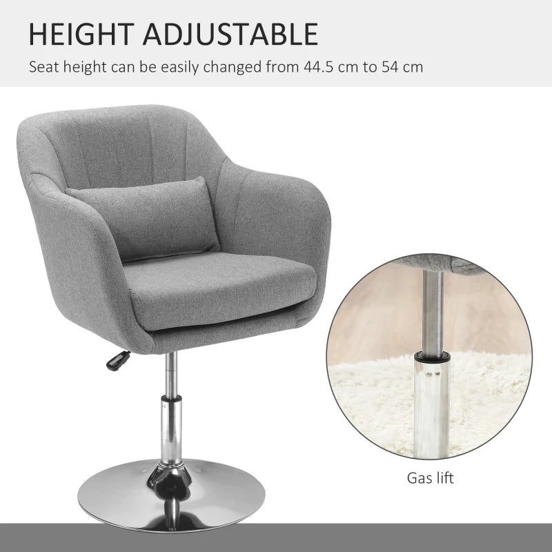 HOMCOM Leisure Chair with Metal Base, Modern Swivel Linen Sofachair Midback with Lumbar Support for Living Room Bedroom Office, Grey