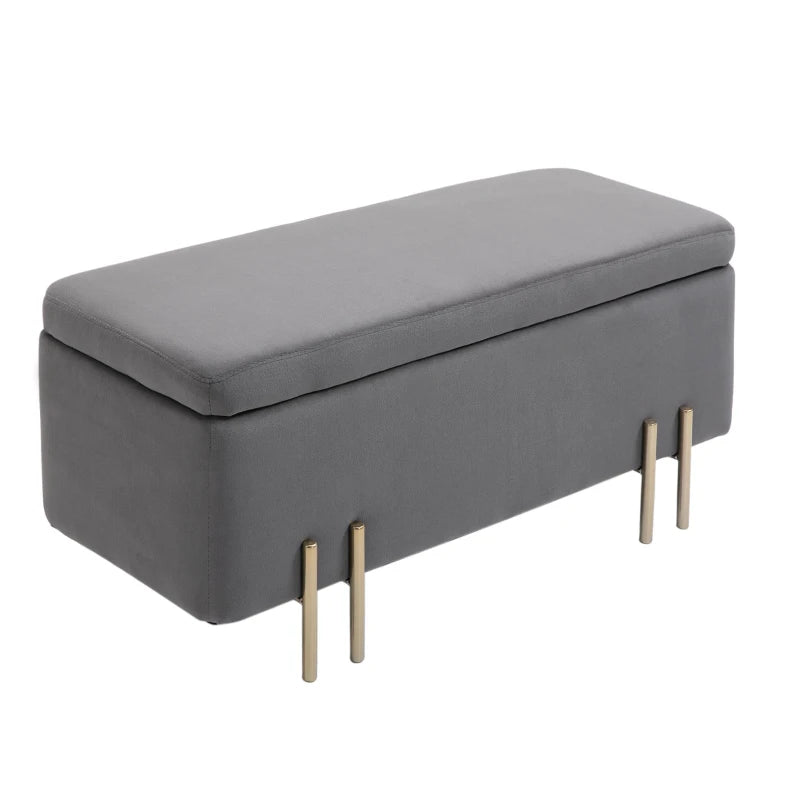 HOMCOM Rectangle Storage Ottoman Bench with Cushion and Soft Surface - Dark Grey
