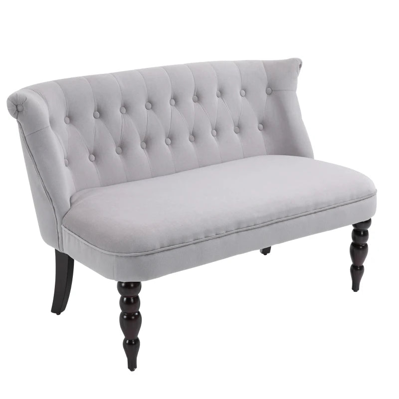 HOMCOM Loveseat with Wood Frame, Compact 2 Seater Sofa, Button Tufted Chaise Lounger with Carved Legs, Vintage Design for Bedroom Living room, Grey