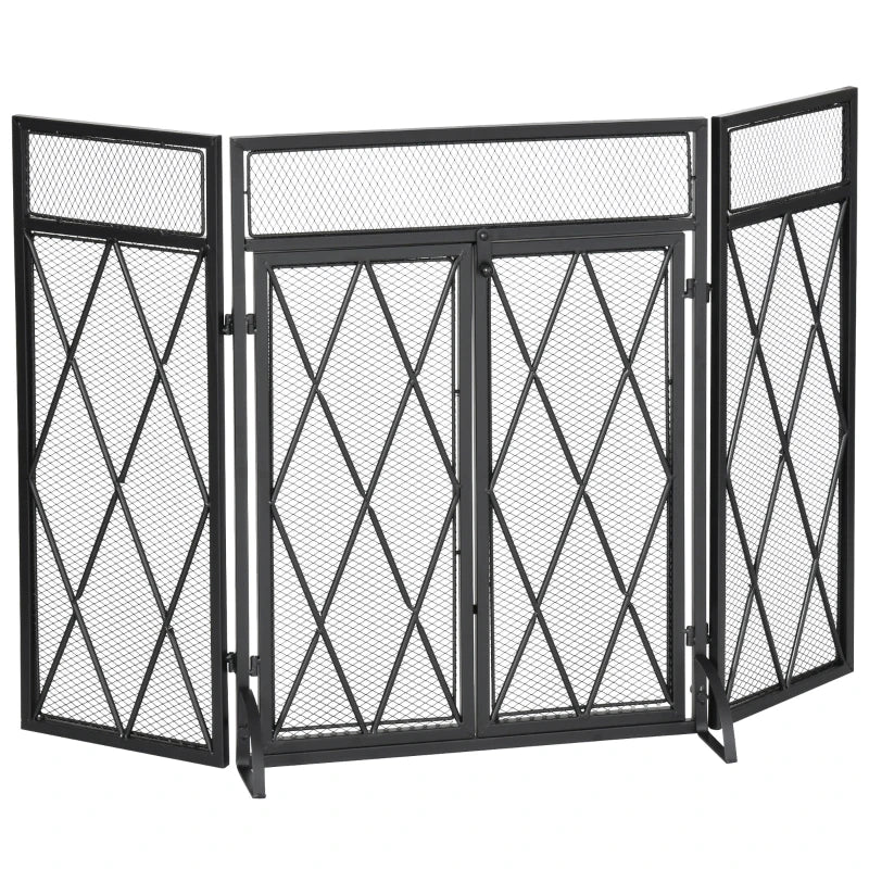 HOMCOM Spark Protection Screen Spark Protection, Foldable, 3-Piece, 120 cm x 79 cm, Black