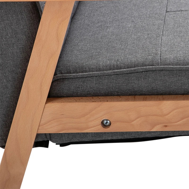 HOMCOM Sitting Chairs for Living Room, Wooden Accent Chair Lounge Armchair Retro Linen Fabric Upholstered w/ Arm Grey
