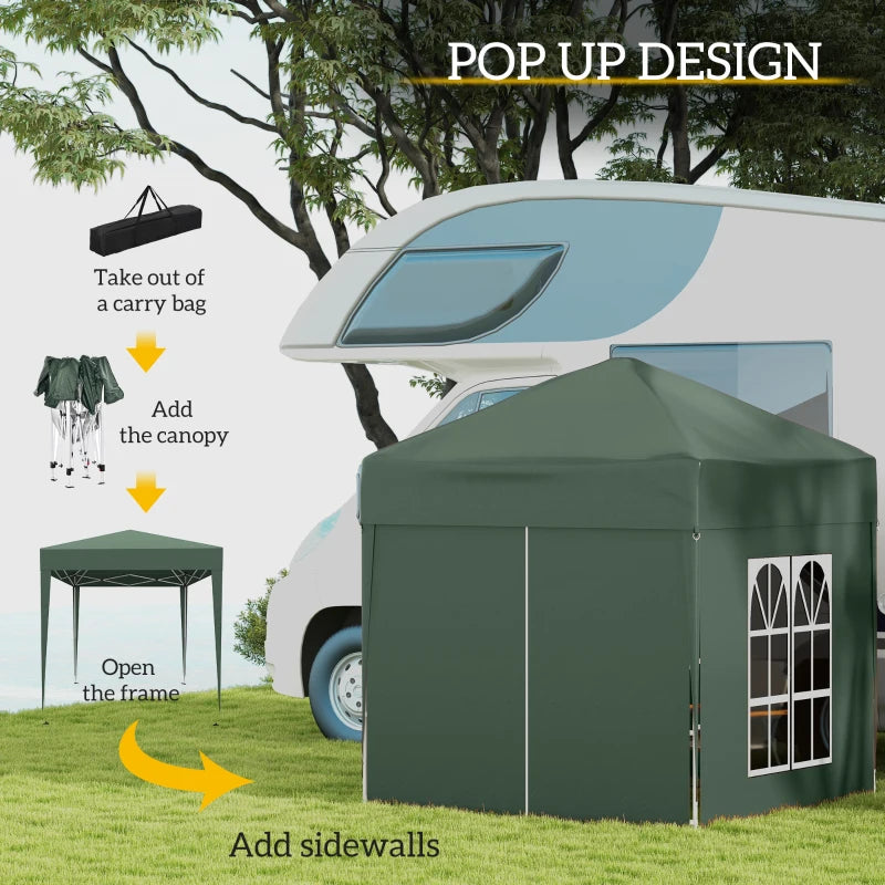 Outsunny 2 x 2m Pop Up Gazebo, w/Side Walls, Windows-Green