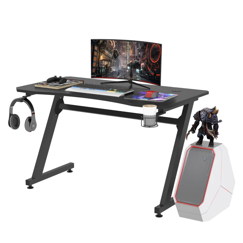 HOMCOM Gaming Desk with Cup Holder, Headphone Hook and Cable Management, Computer Table for Home Office, Black