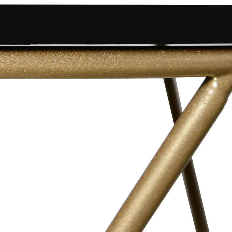 HOMCOM Round End Table, Sofa Side Table with Wood Grain Top and Metal Crossed Legs, Accent Coffee Table for Living Room, Bedroom, Black, Gold Tone