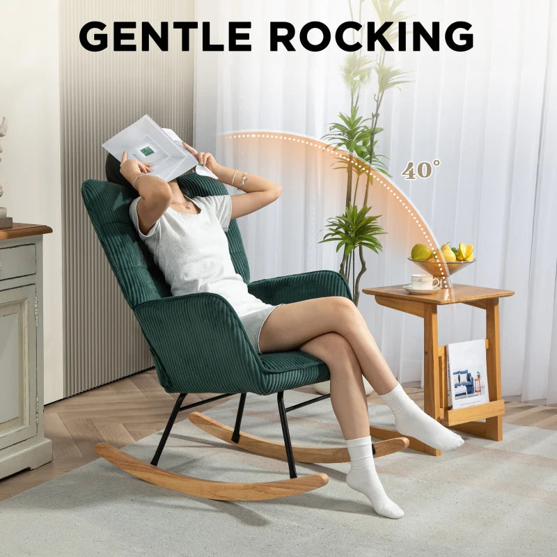 HOMCOM Rocking Chair, Beechwood Rockers, Thick Padding, Dark Green, up to 120 kg