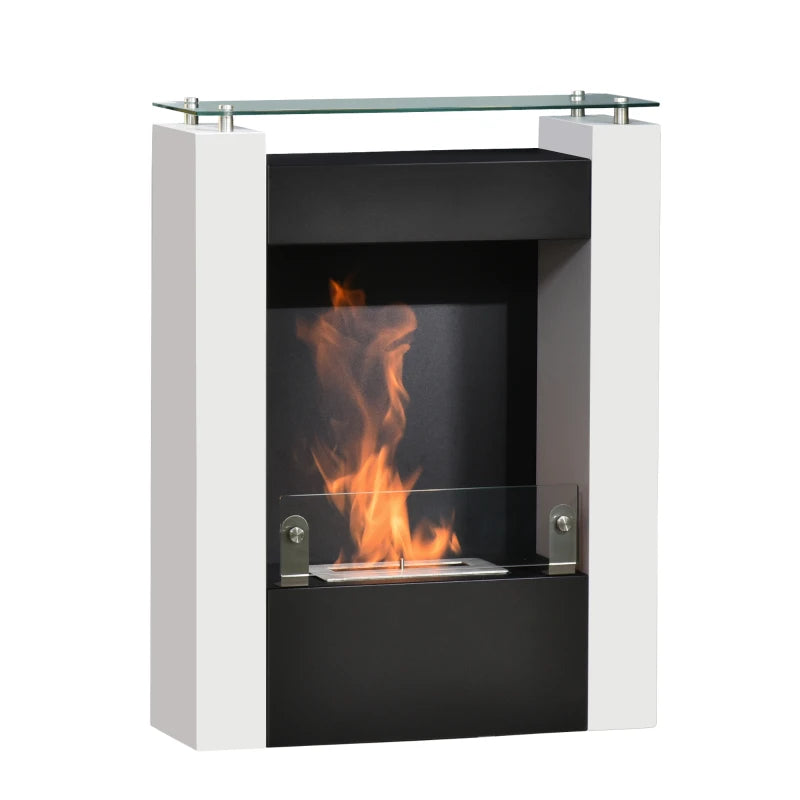 HOMCOM Freestanding Ethanol Fireplace with Tempered Glass - 3 Hours Burn Time and Modern Design