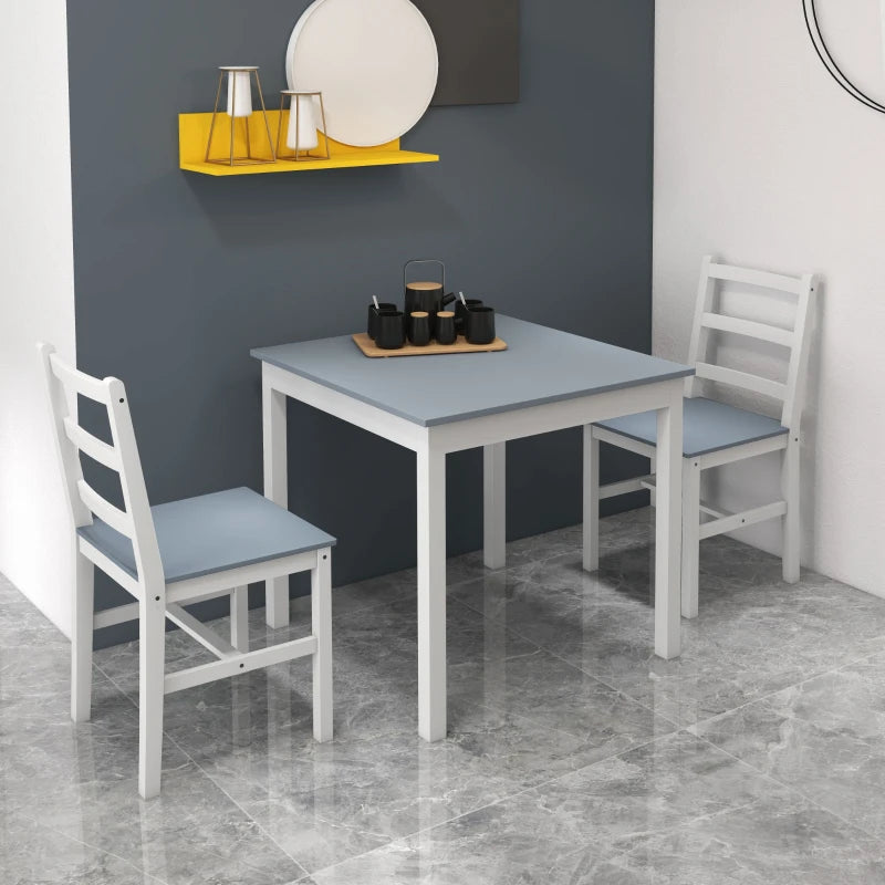 HOMCOM Dining Group for 2 People, 2 Chairs, 1 Table, Pine Wood, White + Gray