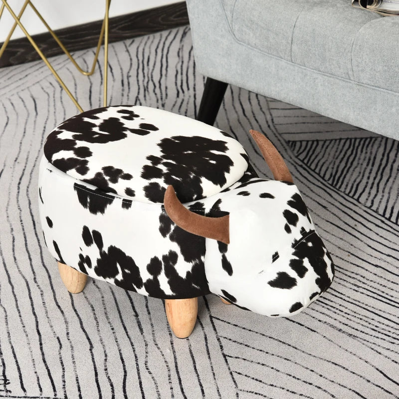 HOMCOM Animal Footrest Kids Storage Ottoman Footstool Shoe Change Stool for Living Room, Cow