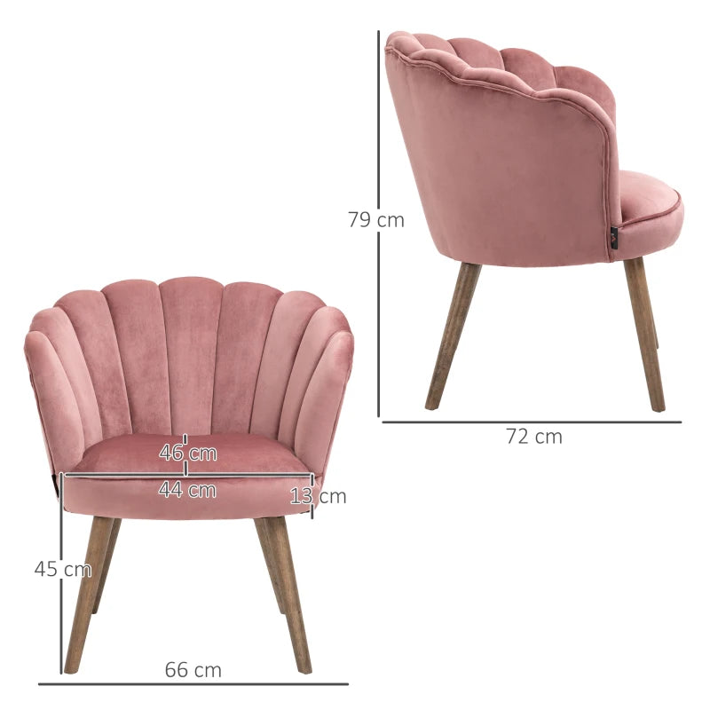 HOMCOM Dining Chair Kitchen Chair Armchair with Backrest Living Room Chair Polyester Rubberwood Pink 66 x 66 x 78.5 cm
